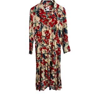 Vintage Leslie Fay Women’s Dress 80’s Red Floral Cottagecore Grandma Size: 10 M